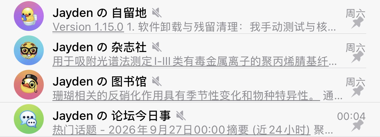 Telegram 列表中的自留地、杂志社、图书馆和论坛今日事四个频道